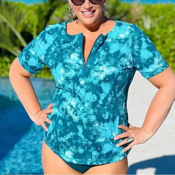 Kim Gravel x Swimsuits for All Zip Front Swim Tee and Brief - Picture 1 of 15